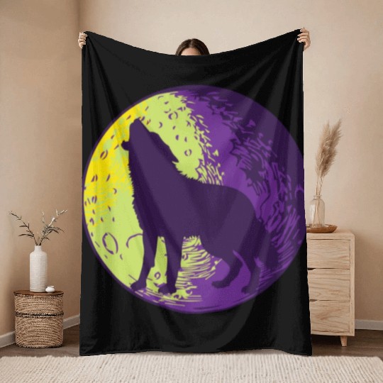 Howling wolf in the moon cool Throw Blankets