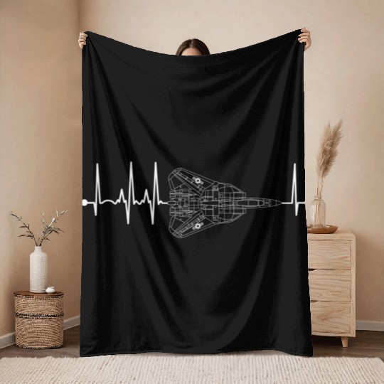 F14 Tomcat Schematic Airplane Pulse Ekg Pilot Throw Blankets
