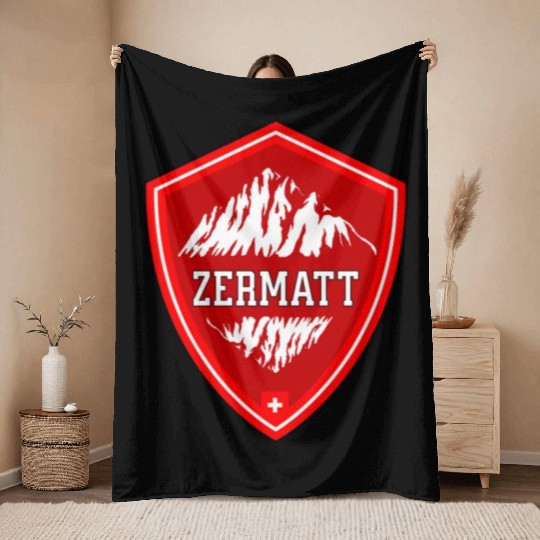 Zermatt Switzerland Flag Mountains Throw Blankets