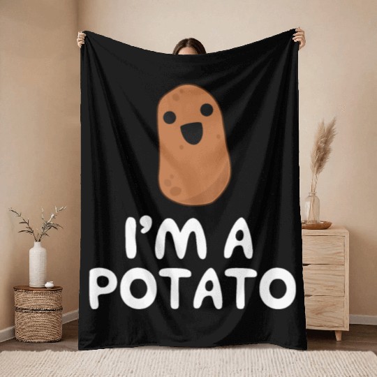 I'm A Potato - Funny Potatokawaiikawaii potatofunn Throw Blankets