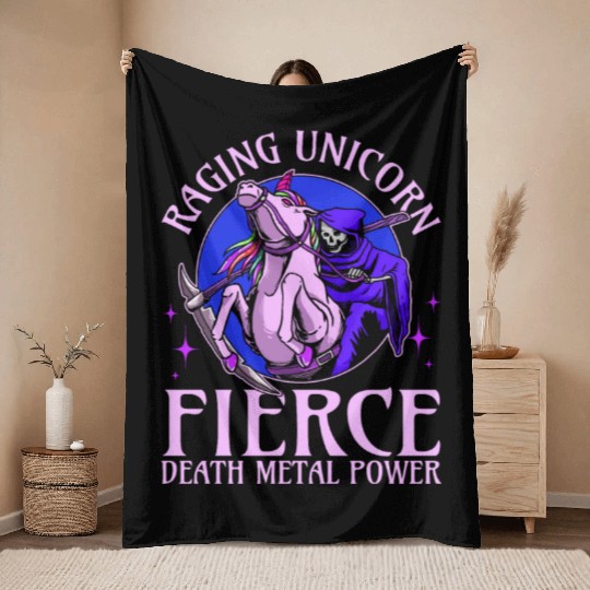 Goth Rock Satan Unicorn Festivals Death Metal Throw Blankets