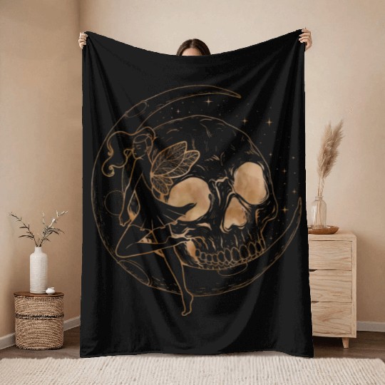 Fairy Throw Blankets, Fairycore Skull Skeleton And Moon