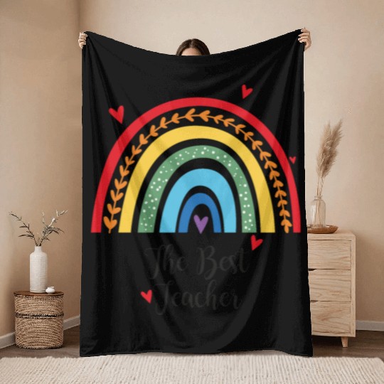 The Best Teacher rainbow Gift Heart Throw Blankets