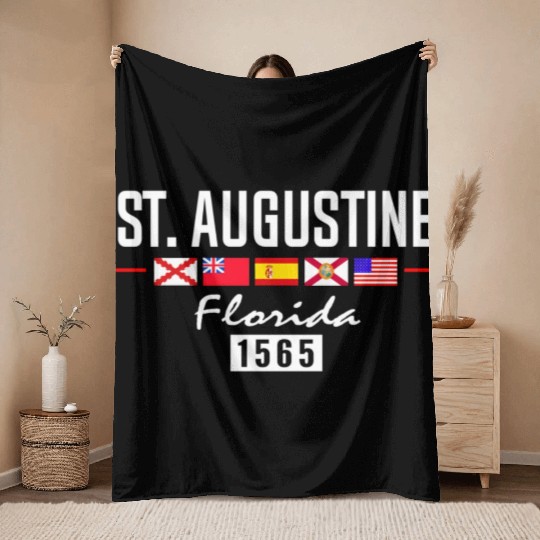 St Augustine Historic Florida Flags Throw Blankets