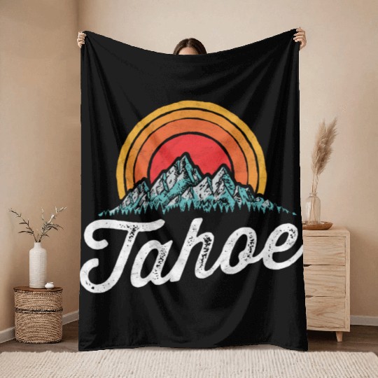 Lake Tahoe Mountain 80s Throw Blankets