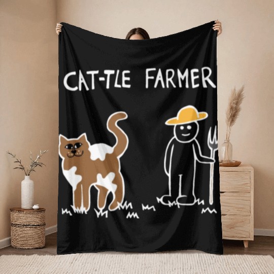Cattle Cat Farmer (White) Throw Blankets