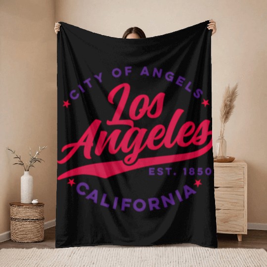 Los Angeles City Of Angels California Red Text Throw Blankets