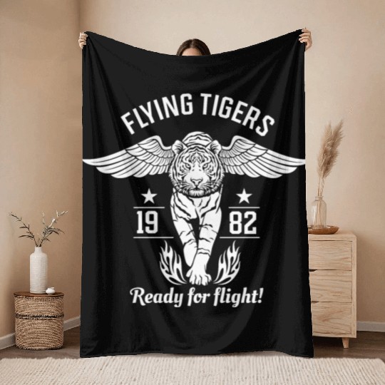Ready for flight! Flying tigers. Throw Blankets