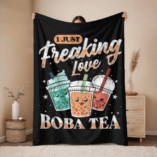 Bubble Tea Boba Throw Blankets Kawaii