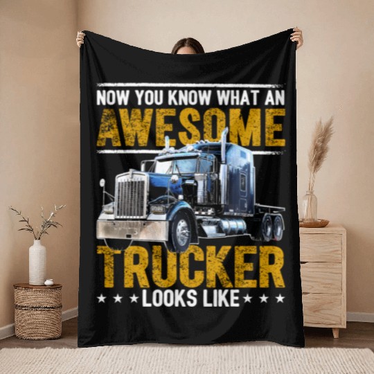 Awesome Trucker Big Rig Semi-Trailer Truck Driver Throw Blankets