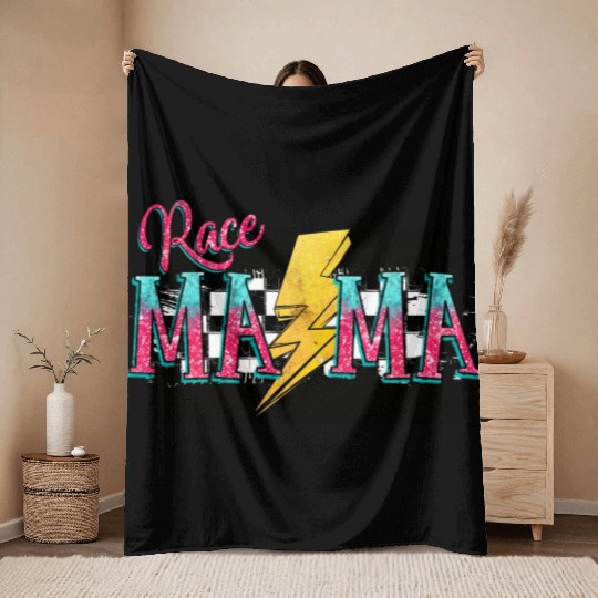 Race Mama Throw Blankets