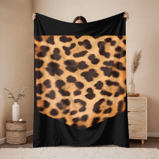 Leopard Print Pocket Falls For Throw Blankets