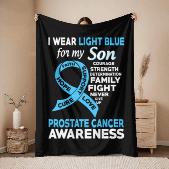I Wear Light Blue For My Son Prostate Cancer Throw Blankets