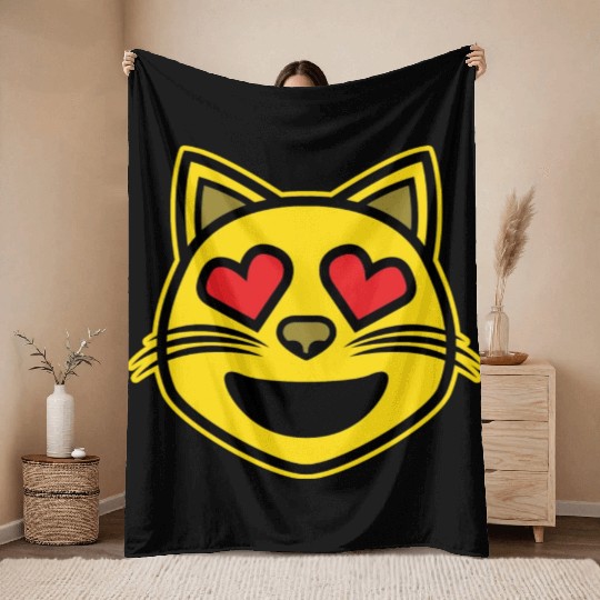Heart Eyes Smiling Cat Face Funny Feline Lover Throw Blankets