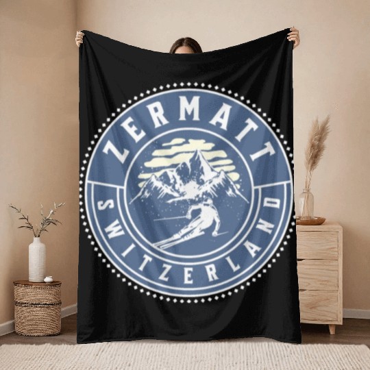 Zermatt Switzerland Vintage Skiing Throw Blankets