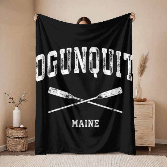 Ogunquit Maine Nautical Crossed Oars Throw Blankets