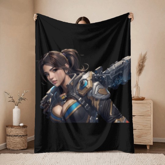 Sexy female gamer chick Throw Blankets