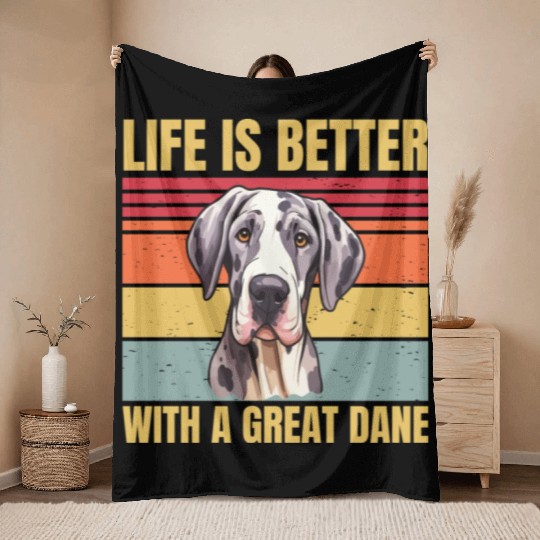 life is better with a great dane Throw Blankets
