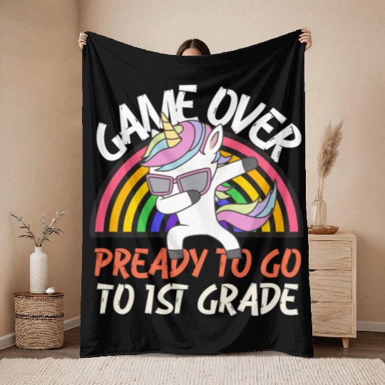 Game over ready to go to 1st grade, back to school Throw Blankets