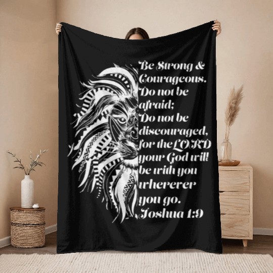 Christian Lion Joshua 19 Be Strong, Courageous Bib Throw Blankets