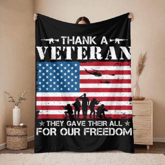 US Army Thank A Veteran American Flag Throw Blankets
