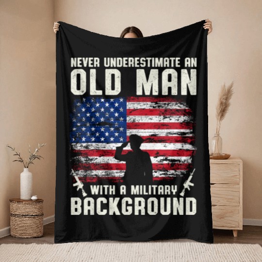 Never Underestimate An Old Man US Army Veteran Throw Blankets