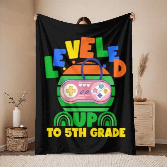 Level up to 5th grade, back to school Throw Blankets
