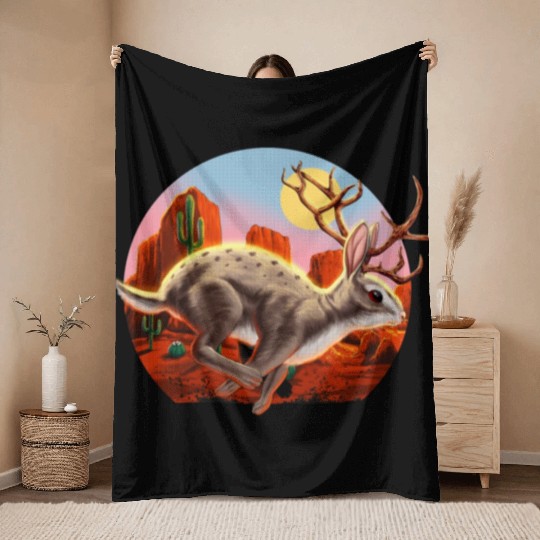 Jackalope Cryptid Rabbit Throw Blankets