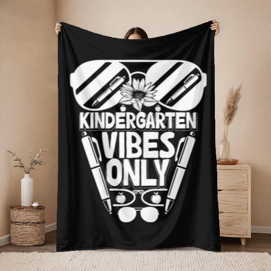 Kindergarten Vibes Only Back to School Funny Throw Blankets