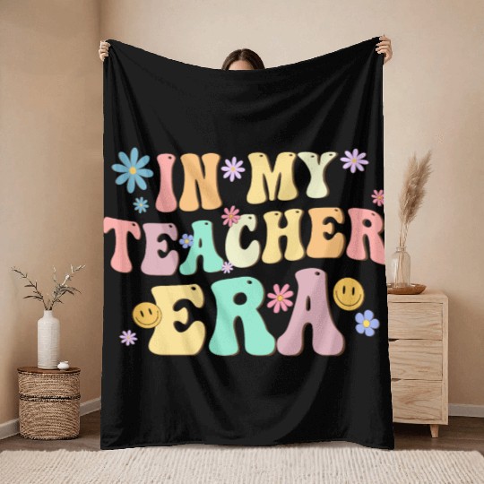 In My Teacher Era Back To School Retro Groovy Throw Blankets