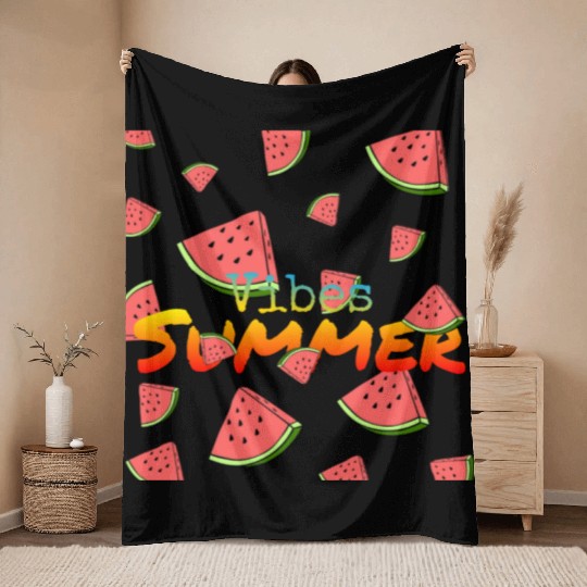 Vibes Summer ,watermelon , Summer design Throw Blankets