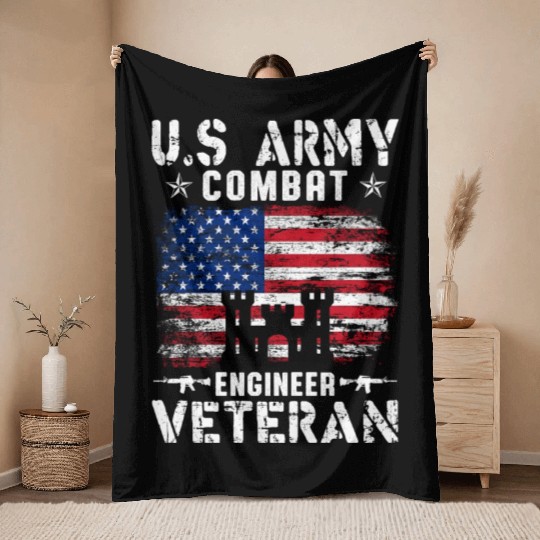 US Army Combat Engineer Veteran Throw Blankets