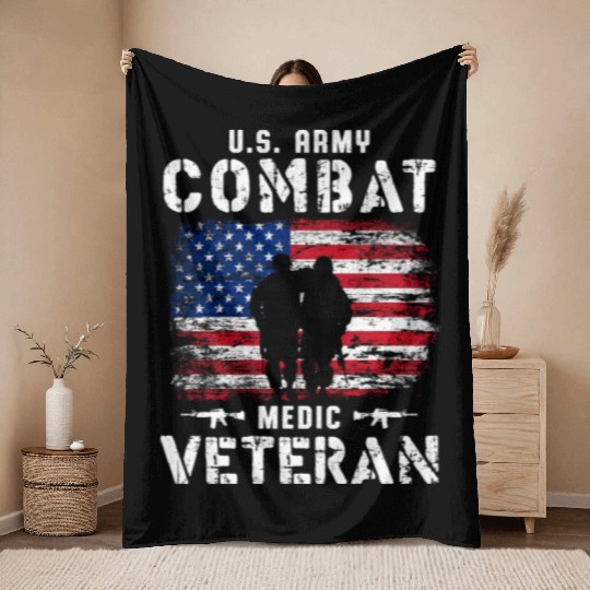 US Army Combat Medic Veteran Throw Blankets