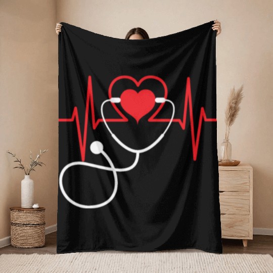 Funny Heart Beats Nurse Nursing Doctor Medical Throw Blankets