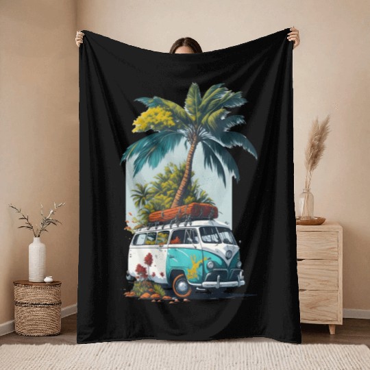 travel car caravan summer coco tree Throw Blankets