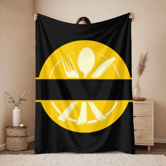 Cutlery menu card logo gold with transparent bar Throw Blankets