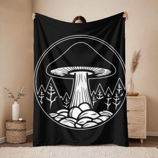 Mushroom Picker Fungi Forest Throw Blankets