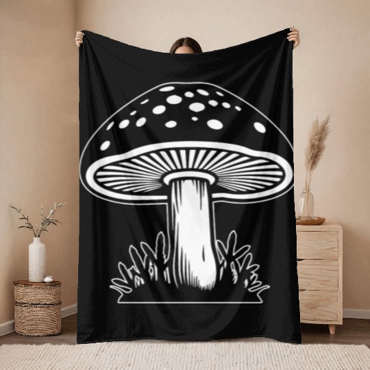 Mushroom Picker Fungi Forest Throw Blankets