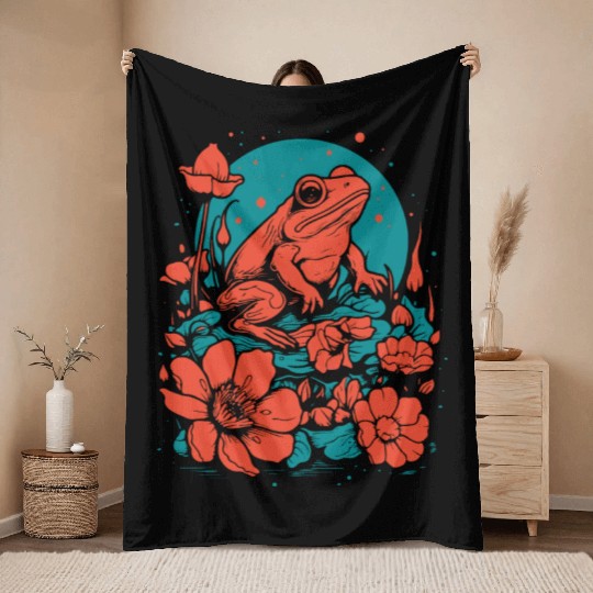 Goth Poison Frog Goblincore Fairycore Floral Frogs Throw Blankets