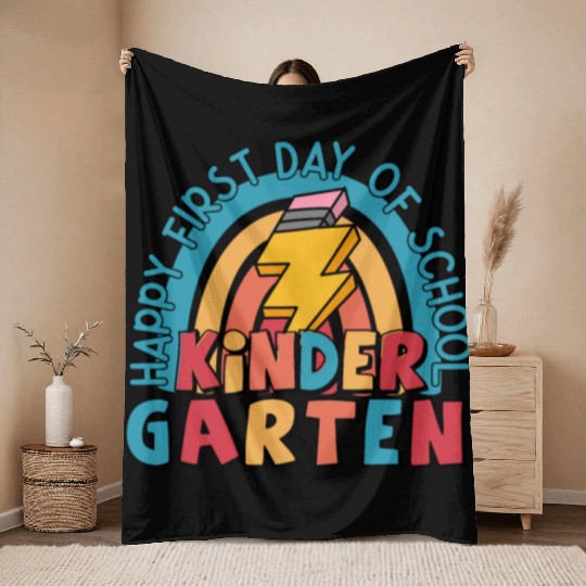 happy first day of school rainbow kindergarten Throw Blankets