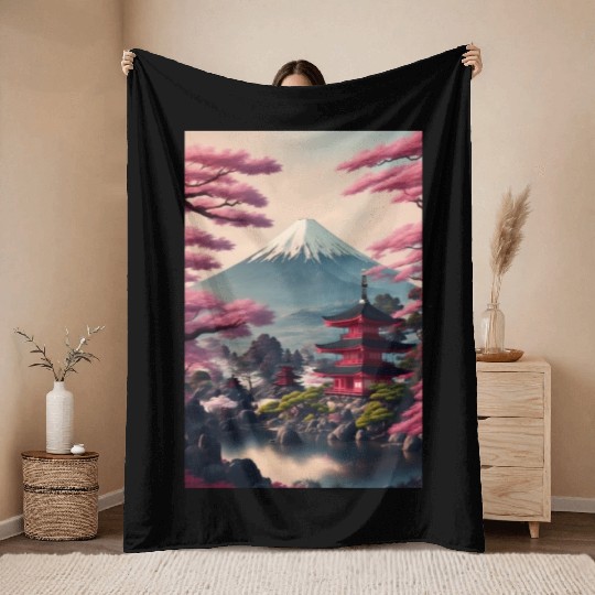 Asia Landscape Serene Mount Fuji Throw Blankets
