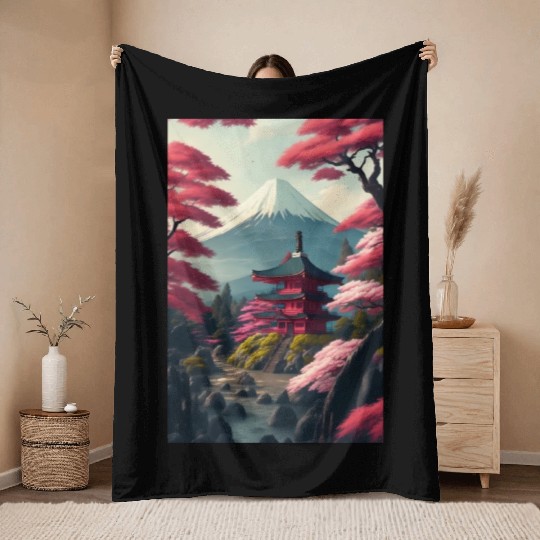 Asia Landscape Serene Mount Fuji Throw Blankets