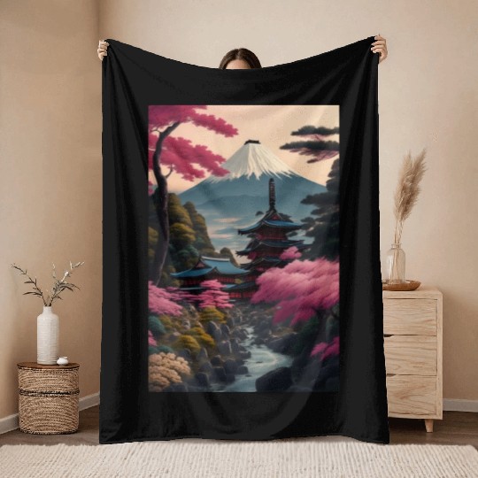 Asia Landscape Serene Mount Fuji Throw Blankets