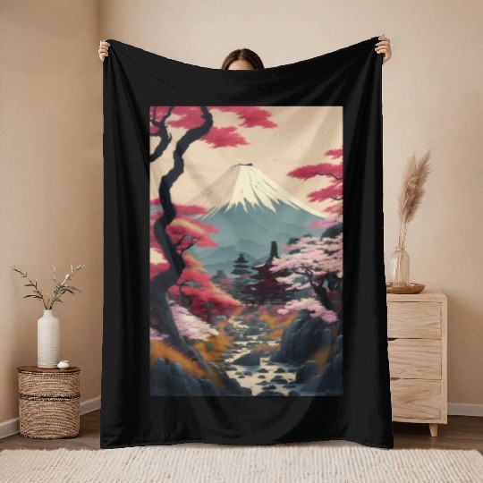Asia Landscape Serene Mount Fuji Throw Blankets
