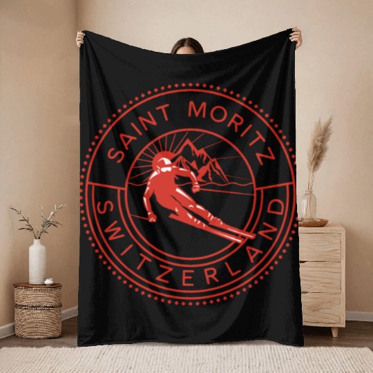 Saint Moritz Switzerland Skiing Throw Blankets
