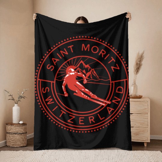 Saint Moritz Switzerland Skiing Throw Blankets