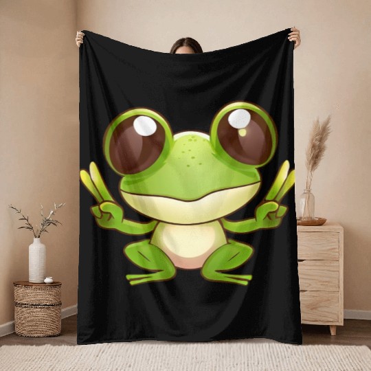 Peace frog frog with peace sign Throw Blankets