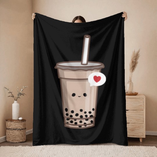 Kawaii Bubble Tea Love Boba Tea Throw Blankets