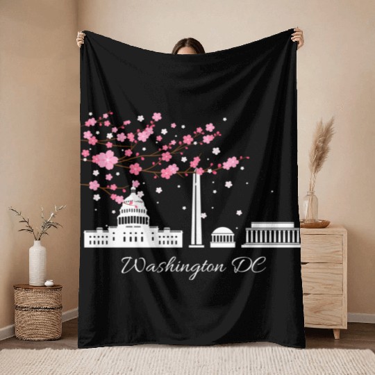 Washington Dc Monuments Memorials Cherry Blossoms Throw Blankets