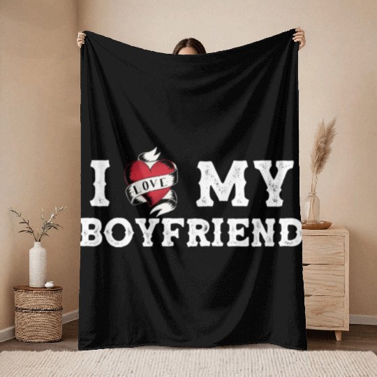 I Love My Boyfriend - I Heart My Boyfriend Throw Blankets